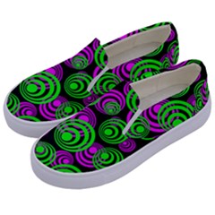 Neon Green And Pink Circles Kids  Canvas Slip Ons by PodArtist