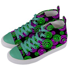 Neon Green And Pink Circles Women s Mid-top Canvas Sneakers by PodArtist