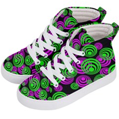 Neon Green And Pink Circles Kid s Hi-top Skate Sneakers by PodArtist