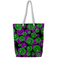 Neon Green And Pink Circles Full Print Rope Handle Tote (small) by PodArtist