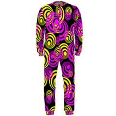 Neon Yellow And Hot Pink Circles Onepiece Jumpsuit (men)  by PodArtist