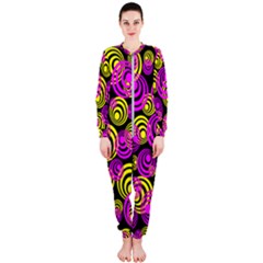 Neon Yellow And Hot Pink Circles Onepiece Jumpsuit (ladies)  by PodArtist