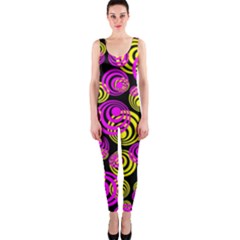 Neon Yellow And Hot Pink Circles One Piece Catsuit by PodArtist