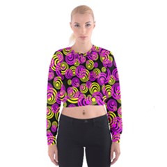 Neon Yellow And Hot Pink Circles Cropped Sweatshirt by PodArtist