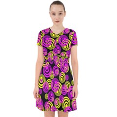 Neon Yellow And Hot Pink Circles Adorable In Chiffon Dress by PodArtist