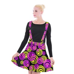 Neon Yellow And Hot Pink Circles Suspender Skater Skirt by PodArtist