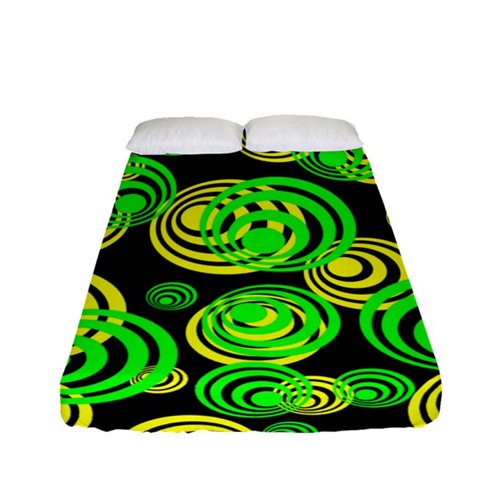 Neon yellow and Green Circles on Black Fitted Sheet (Full/ Double Size)