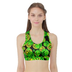 Neon Yellow And Green Circles On Black Sports Bra With Border by PodArtist