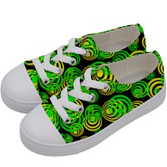 Neon Yellow And Green Circles On Black Kids  Low Top Canvas Sneakers by PodArtist