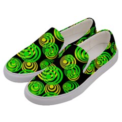 Neon Yellow And Green Circles On Black Men s Canvas Slip Ons by PodArtist