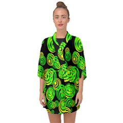 Neon Yellow And Green Circles On Black Half Sleeve Chiffon Kimono by PodArtist