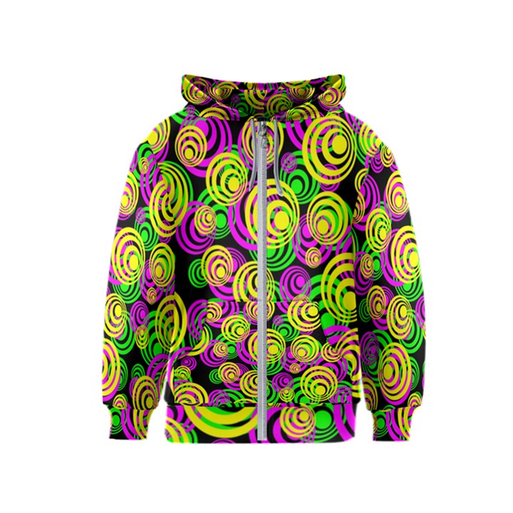 Bright Yellow Pink and Green Neon Circles Kids  Zipper Hoodie