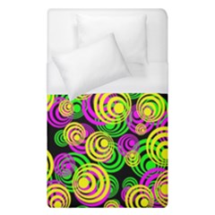 Bright Yellow Pink And Green Neon Circles Duvet Cover (single Size) by PodArtist