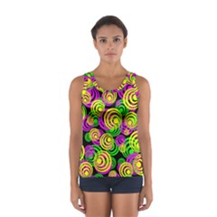 Bright Yellow Pink And Green Neon Circles Sport Tank Top  by PodArtist