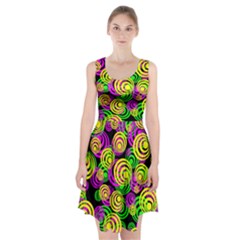 Bright Yellow Pink And Green Neon Circles Racerback Midi Dress by PodArtist