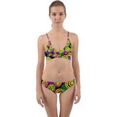 Bright Yellow Pink And Green Neon Circles Wrap Around Bikini Set