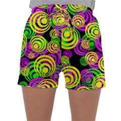 Bright Yellow Pink And Green Neon Circles Sleepwear Shorts by PodArtist