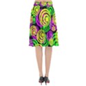 Bright Yellow Pink and Green Neon Circles Flared Midi Skirt View2