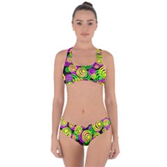 Bright Yellow Pink And Green Neon Circles Criss Cross Bikini Set by PodArtist