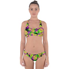 Bright Yellow Pink And Green Neon Circles Cross Back Hipster Bikini Set by PodArtist