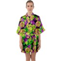 Bright Yellow Pink and Green Neon Circles Quarter Sleeve Kimono Robe View1