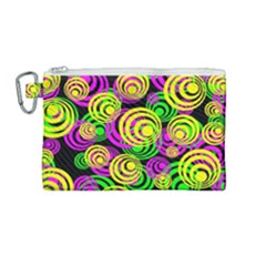 Bright Yellow Pink And Green Neon Circles Canvas Cosmetic Bag (medium) by PodArtist