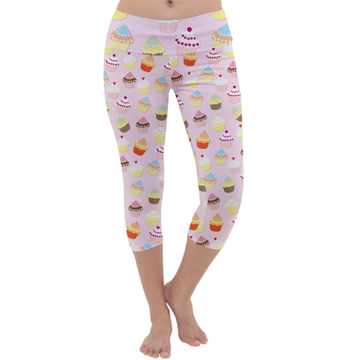 Baby Pink Valentines Cup Cakes Capri Yoga Leggings