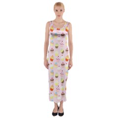 Baby Pink Valentines Cup Cakes Fitted Maxi Dress by PodArtist