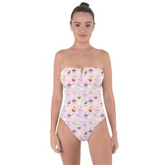 Baby Pink Valentines Cup Cakes Tie Back One Piece Swimsuit by PodArtist