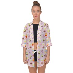 Baby Pink Valentines Cup Cakes Open Front Chiffon Kimono