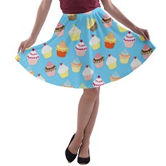 Pale Pastel Blue Cup Cakes A-line Skater Skirt by PodArtist