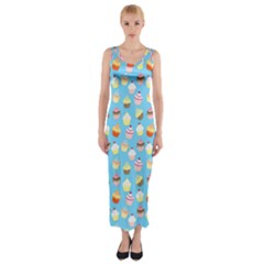 Pale Pastel Blue Cup Cakes Fitted Maxi Dress by PodArtist