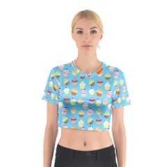 Pale Pastel Blue Cup Cakes Cotton Crop Top by PodArtist