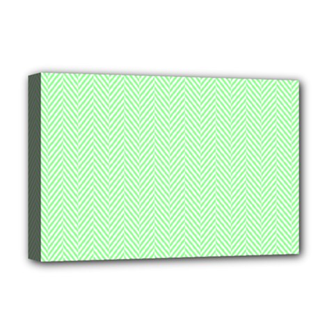    Classic Mint Green & White Herringbone Pattern Deluxe Canvas 18  X 12   by PodArtist