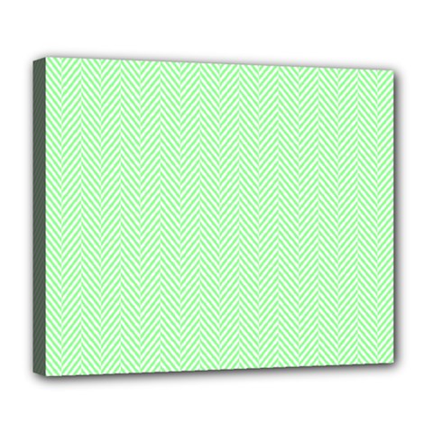    Classic Mint Green & White Herringbone Pattern Deluxe Canvas 24  X 20   by PodArtist