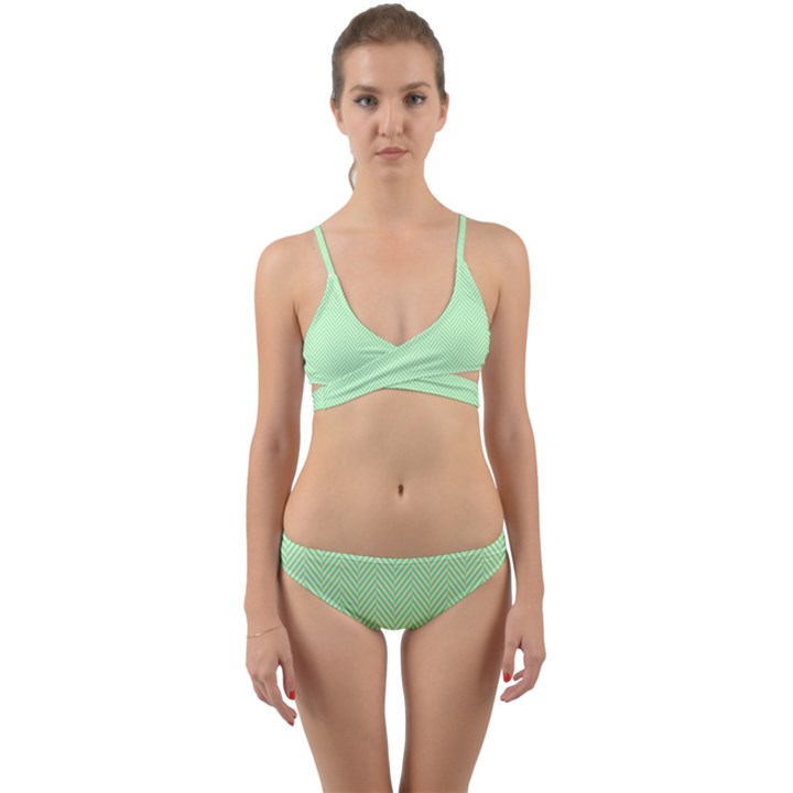    Classic Mint Green & White Herringbone Pattern Wrap Around Bikini Set