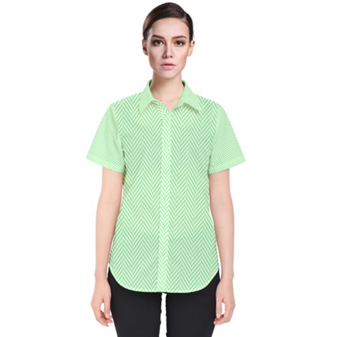    Classic Mint Green & White Herringbone Pattern Women s Short Sleeve Shirt by PodArtist