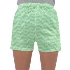    Classic Mint Green & White Herringbone Pattern Sleepwear Shorts by PodArtist