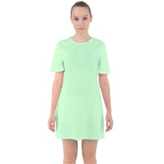    Classic Mint Green & White Herringbone Pattern Sixties Short Sleeve Mini Dress by PodArtist