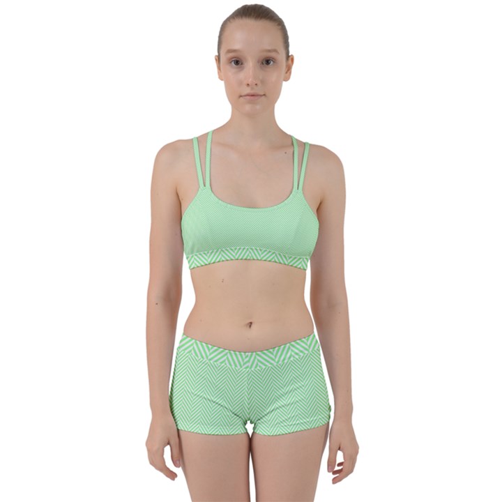    Classic Mint Green & White Herringbone Pattern Women s Sports Set