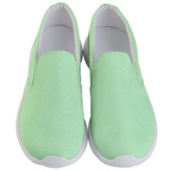    Classic Mint Green & White Herringbone Pattern Men s Lightweight Slip Ons by PodArtist