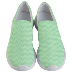    Classic Mint Green & White Herringbone Pattern Women s Lightweight Slip Ons by PodArtist