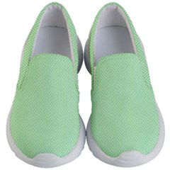    Classic Mint Green & White Herringbone Pattern Kid s Lightweight Slip Ons by PodArtist