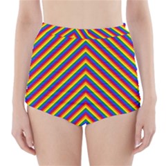 Gay Pride Flag Rainbow Chevron Stripe High-Waisted Bikini Bottoms