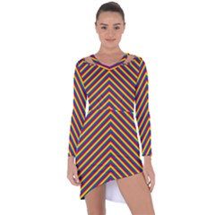 Gay Pride Flag Rainbow Chevron Stripe Asymmetric Cut-out Shift Dress by PodArtist