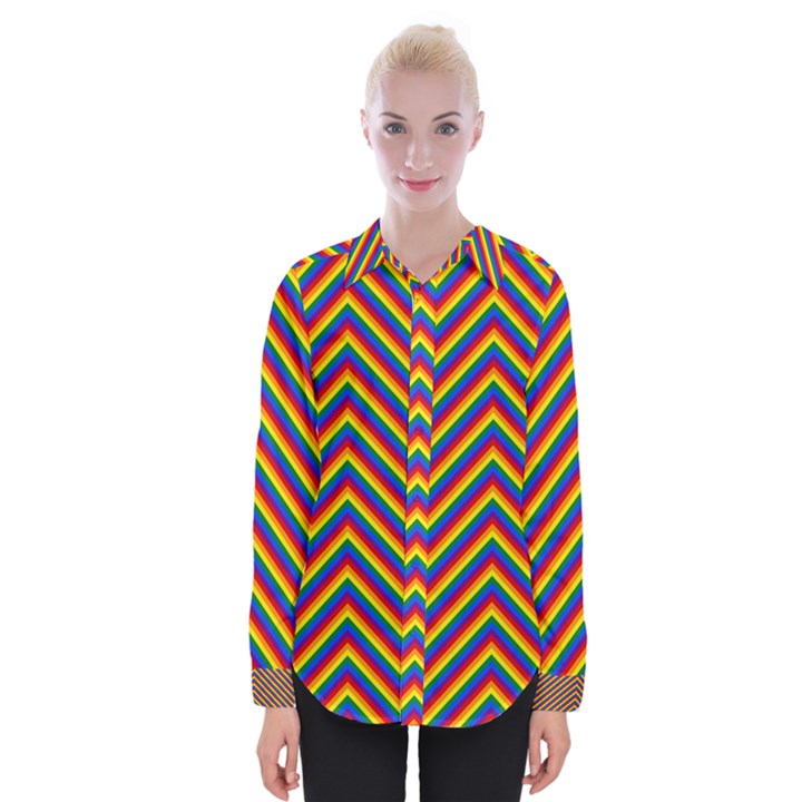 Gay Pride Flag Rainbow Chevron Stripe Womens Long Sleeve Shirt