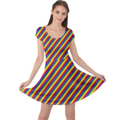 Gay Pride Flag Candy Cane Diagonal Stripe Cap Sleeve Dress by PodArtist