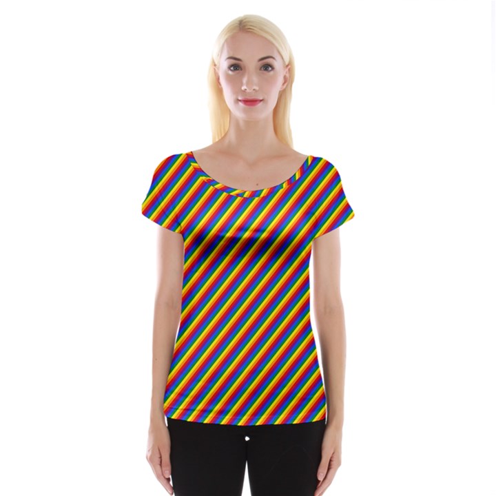 Gay Pride Flag Candy Cane Diagonal Stripe Cap Sleeve Tops