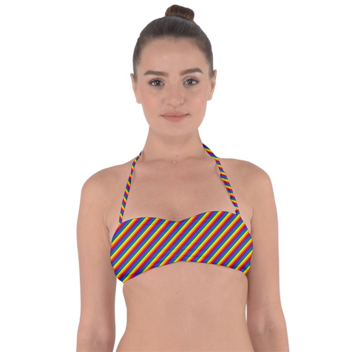 Gay Pride Flag Candy Cane Diagonal Stripe Halter Bandeau Bikini Top