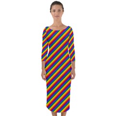 Gay Pride Flag Candy Cane Diagonal Stripe Quarter Sleeve Midi Bodycon Dress by PodArtist